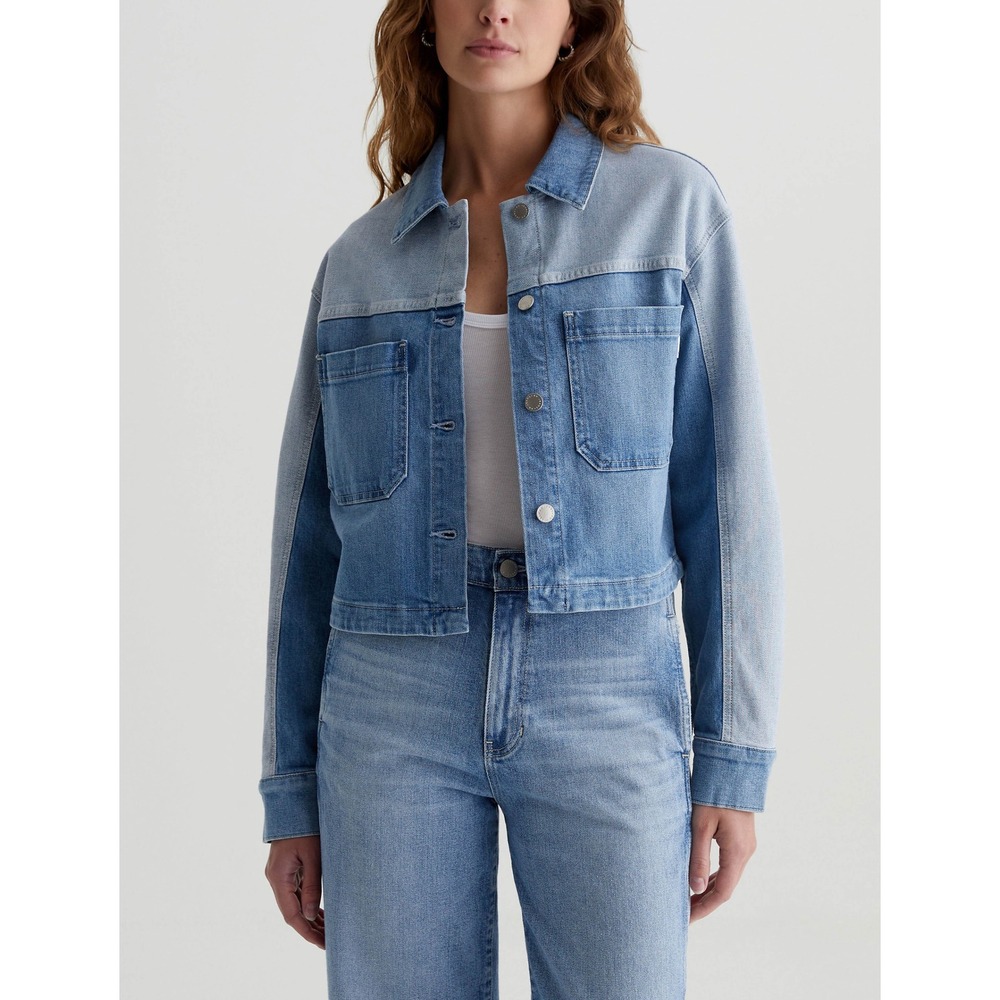 AG Jeans Juliana Denim Shirt Jacket Wanderlust Two Tone Cropped Blue Small NWT